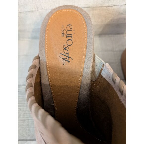Taupe Eurosoft By Sofft Suede Mules  Embroidered Design Stacked Heel Size 9 - Picture 4 of 8